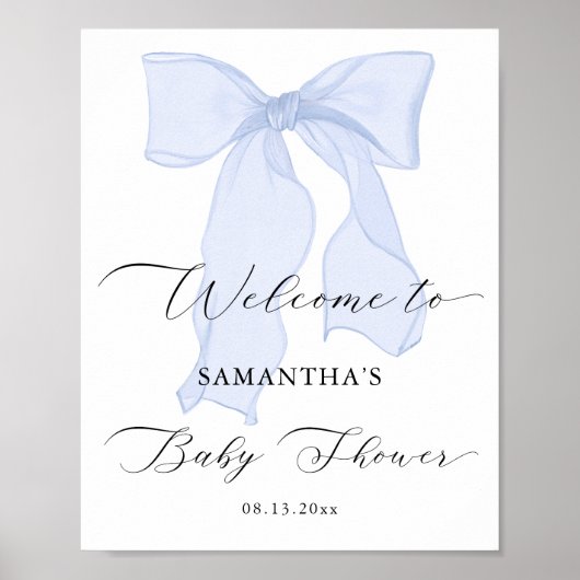 Blue Bow Baby shower Welkom Poster (Voorkant)
