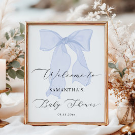 Blue Bow Baby shower Welkom Poster