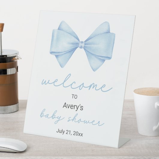 Blue Bow Baby shower Welkom Reclamebord Met Voetstuk (Insitu)