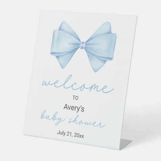 Blue Bow Baby shower Welkom Reclamebord Met Voetstuk (Voorkant)