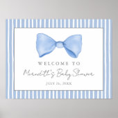 Blue Bow Baby shower Welkomstbord Poster (Voorkant)
