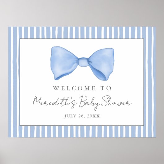 Blue Bow Baby shower Welkomstbord Poster (Voorkant)