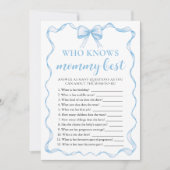 Blue Bow Baby shower Wie kent mama beste spel Kaart (Voorkant)