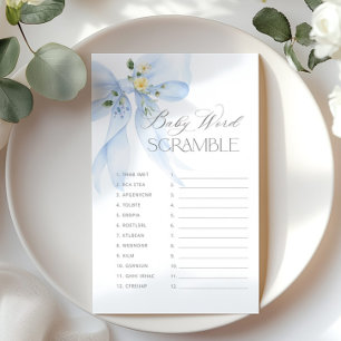 Blue Bow Baby woord Scramble baby shower spel