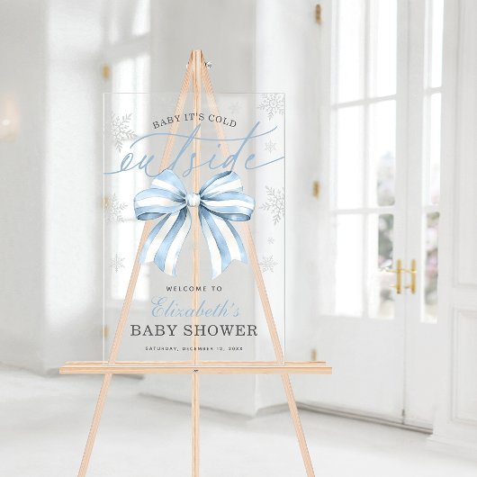 Blue Bow Baby zijn koude buiten Baby shower welkom Acryl Bord
