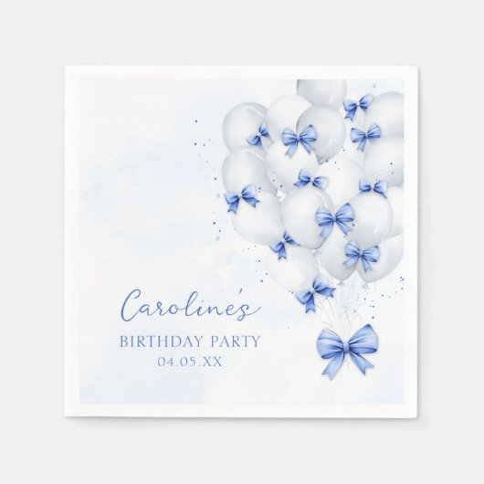 Blue Bow Balloons Verjaardag servetten (Voorkant)