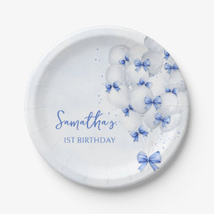 Blue Bow Balloons Verjaardagspapier Borden Papieren Bordje