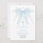 Blue Bow Baptism Boy Christening with Cross Kaart (Voorkant)