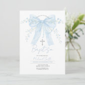 Blue Bow Baptism Boy Christening with Cross Kaart (Staand voorkant)