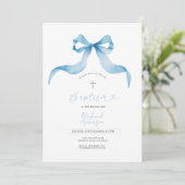 Blue Bow Baptism Invitation Baby Boy Baptism Kaart (Staand voorkant)