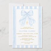 Blue Bow Baptism Invitation Kaart (Voorkant)