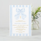 Blue Bow Baptism Invitation Kaart (Staand voorkant)