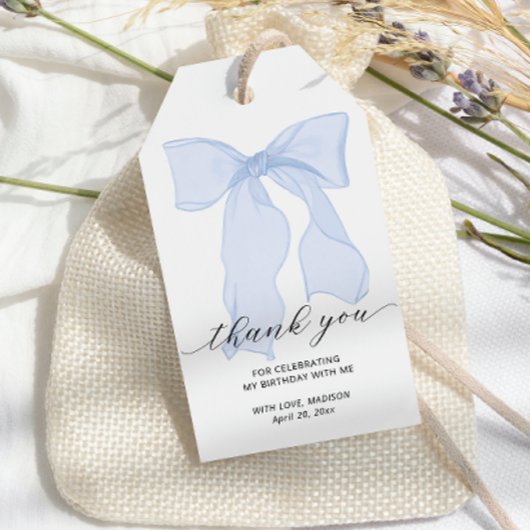 Blue Bow Bedankt voor je gunst Cadeaulabel