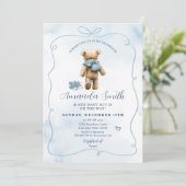 Blue Bow Beer Baby Shoes Boy Baby shower Kaart (Staand voorkant)