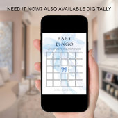 Blue Bow Bingo Baby Shower Game Card Kaart