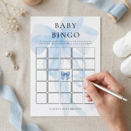 Blue Bow Bingo Baby Shower Game Card Kaart