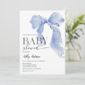 Blue Bow Bloemen Baby Boy Douche Kaart (Staand voorkant)