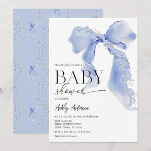 Blue Bow Bloemen Baby Boy Douche Kaart