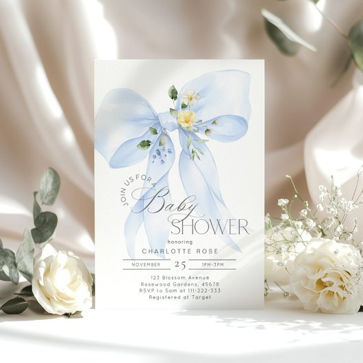 Blue Bow Bloemen Baby Boy Douche Kaart
