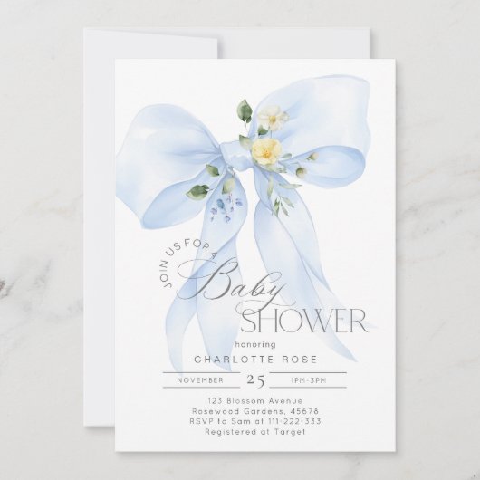 Blue Bow Bloemen Baby Boy Douche Kaart (Voorkant)