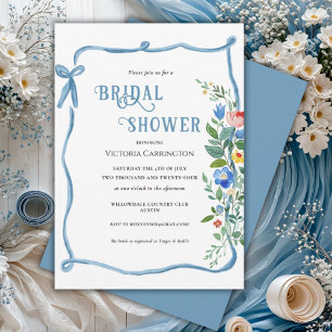 Blue Bow Bloemen Bruids Douche Uitnodiging