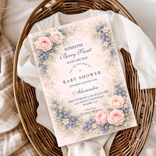 Blue Bow Blueberry Baby Shower Kaart