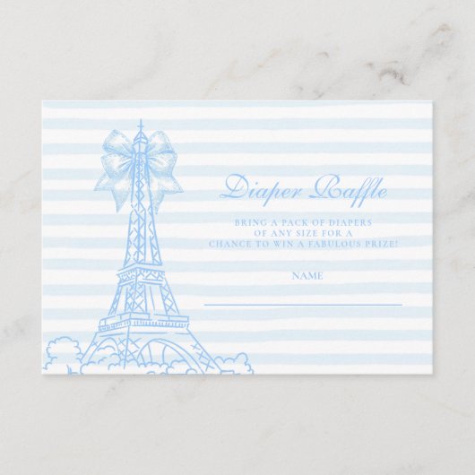 Blue Bow Bonjour Bebe Baby Showe Diapper Raffle Informatiekaartje (Voorkant)