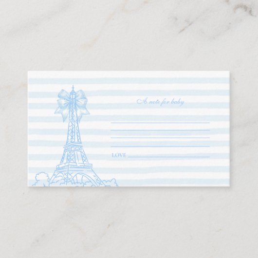 Blue Bow Bonjour Bebe Baby shower Note voor Baby Informatiekaartje (Voorkant)