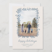 Blue Bow Botanical Happy Holidays 5 Photo & Text Feestdagenkaart (Voorkant)