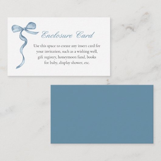 Blue Bow Boy Baby Custom Text Enclosure Kaart (Voorkant / Achterkant)