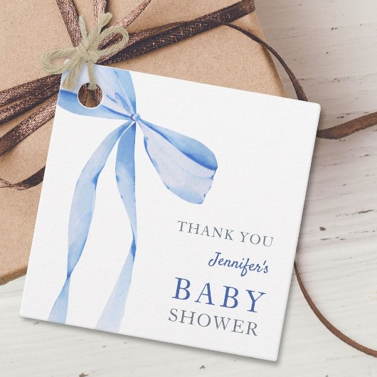 Blue Bow Boy Baby shower Bedankjes Labels