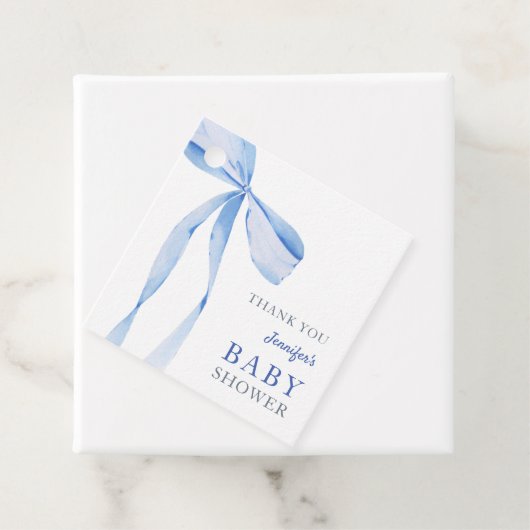 Blue Bow Boy Baby shower Bedankjes Labels (In situ)
