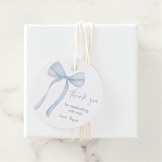 Blue Bow Boy Baby shower Bedankjes Labels (In situ)