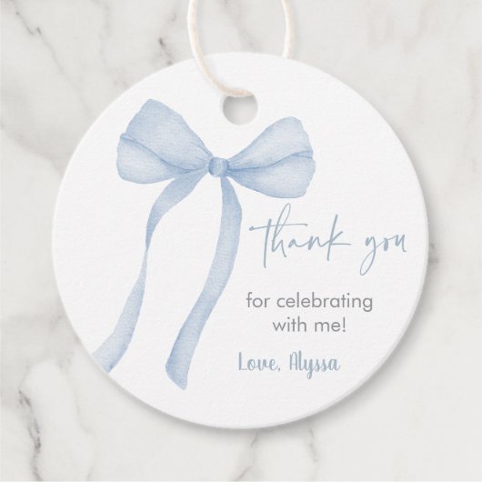 Blue Bow Boy Baby shower Bedankjes Labels (Voorkant)