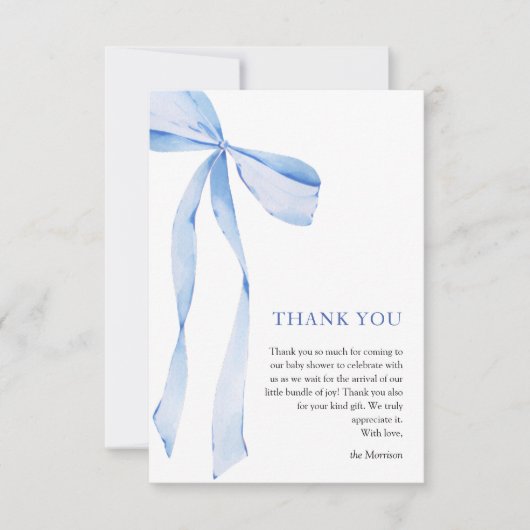 Blue Bow Boy Baby shower Bedankkaart (Voorkant)