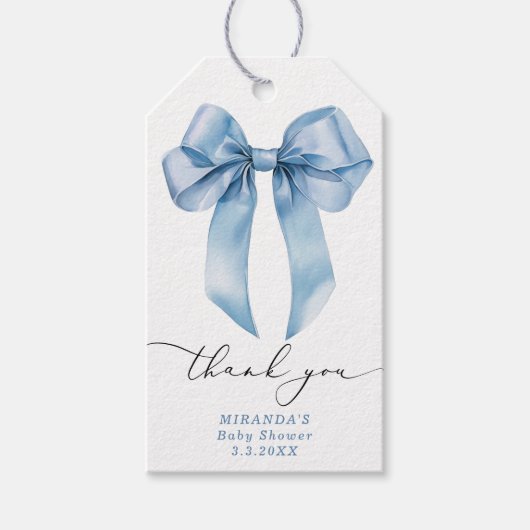 Blue bow Boy baby shower bedankt Cadeaulabel (Voorkant)