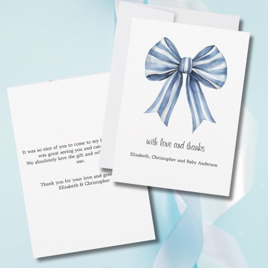 Blue Bow Boy Baby shower Bedankt Card