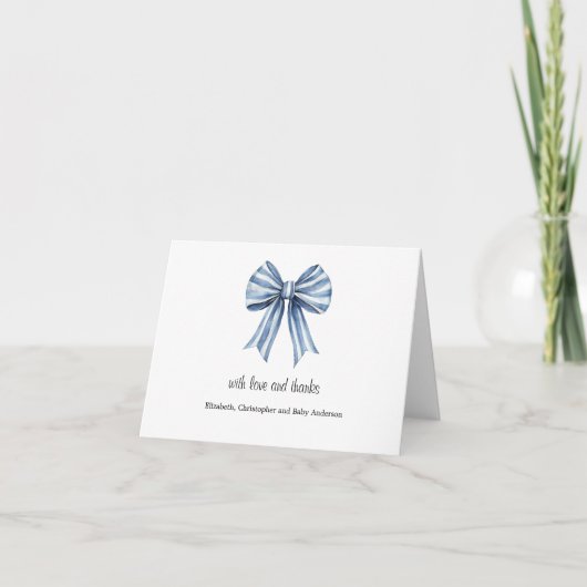 Blue Bow Boy Baby shower Bedankt Card (Voorkant)