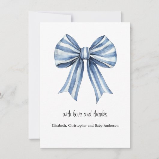 Blue Bow Boy Baby shower Bedankt Card (Voorkant)