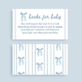 Blue Bow Boy Baby shower Boeken voor Baby Informatiekaartje