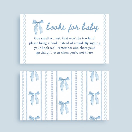Blue Bow Boy Baby shower Boeken voor Baby Informatiekaartje