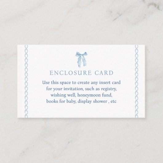 Blue Bow Boy Baby shower Custom Informatiekaartje (Voorkant)