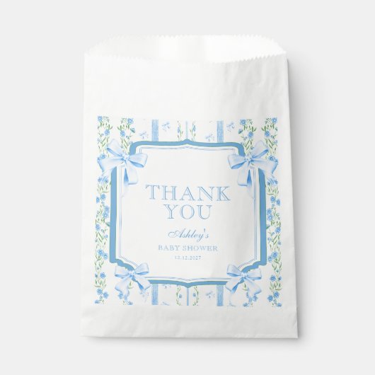 Blue Bow Boy Baby shower Dank je Bedankzakje (Voorkant)