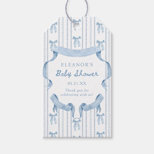 Blue Bow Boy Baby shower Dank je Cadeaulabel (Voorkant)