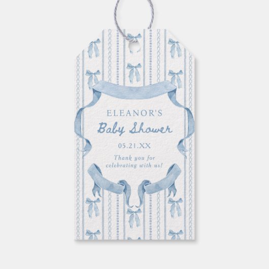 Blue Bow Boy Baby shower Dank je Cadeaulabel (Achterkant)