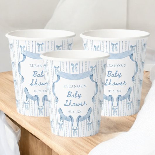 Blue Bow Boy Baby shower Dank je Papieren Bekers