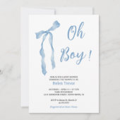 Blue bow boy baby shower eenvoudige uitnodiging (Voorkant)