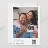 Blue Bow Boy Baby shower Foto QR-code Kaart (Achterkant)