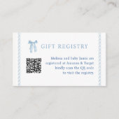 Blue Bow Boy Baby shower Gift Registry Informatiekaartje (Voorkant)