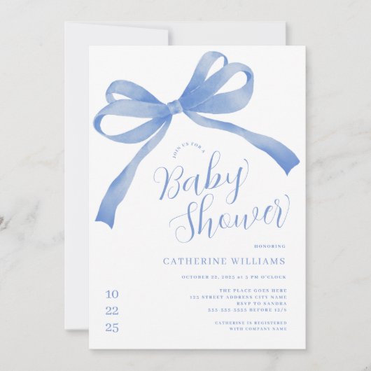 Blue Bow Boy Baby shower Invitation Kaart (Voorkant)